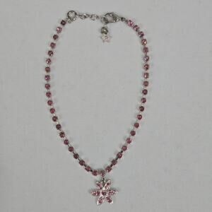 Vintage Avon Silver Tone Pink Rhinestone Flower Charm Ankle Bracelet Adjustable